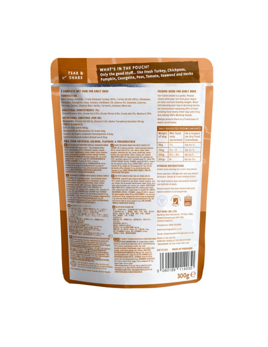 Barking Heads Pâtée Chien Dinde