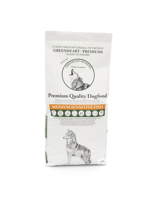 Croquettes au saumon hypoallergéniques pour les chiens sensibles toutes races - Greenheart "Medium Sensitive Fish"