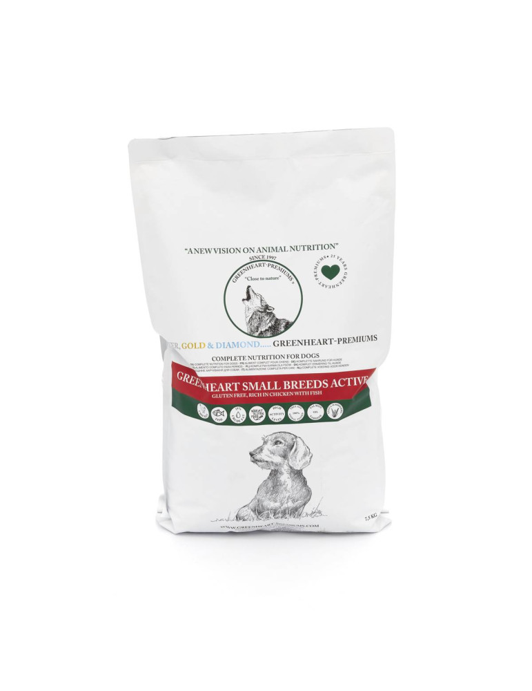Croquettes poulet et poisson sans gluten pour chien actif de petites races - Greenheart chien "Small Breed Active"
