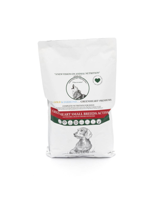 Croquettes poulet et poisson sans gluten pour chien actif de petites races - Greenheart chien "Small Breed Active"