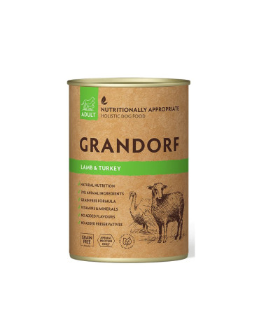 Pâtée chien - Sans céréales - Agneau et dinde - Grandorf