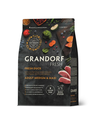Croquettes chien - Moyenne et grande race - Sans céréales - Canard - Grandorf Fresh