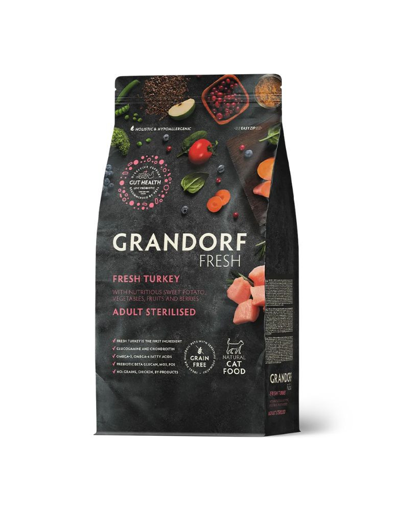 Croquettes chat stérilisé ou senior Sans céréales Dinde Grandorf Frresh