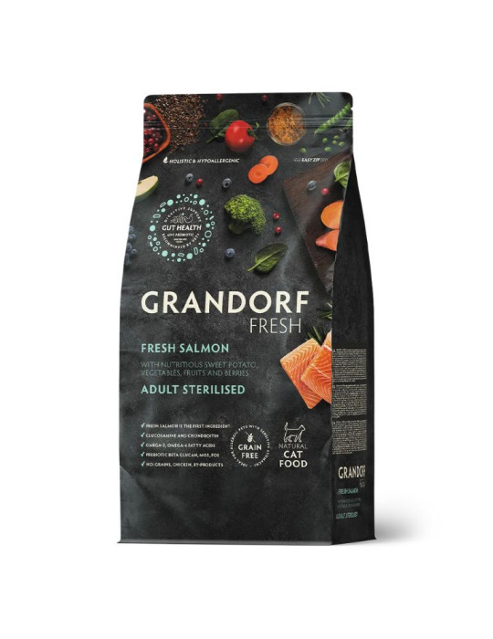 Croquettes chat stérilisé ou senior - Sans céréales - Saumon - Grandorf Fresh