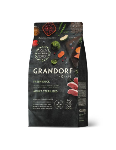 Croquettes chat stérilisé ou senior - Sans céréales - Canard - Grandorf Fresh