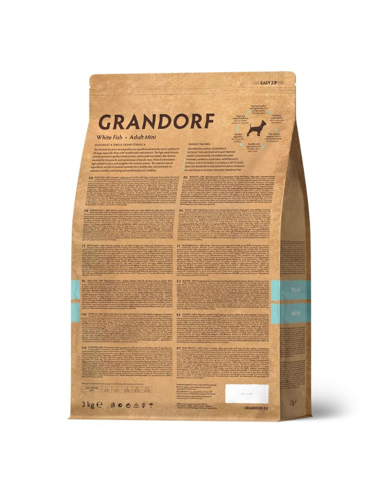 Croquettes chien adulte petite taille Grandorf – Poisson Blanc sans gluten