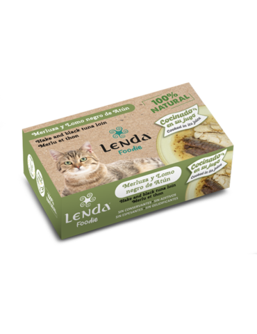 Filets de merlu et thon riche en jus pour chat – Aliment humide complémentaire – Lenda Foodie 120g