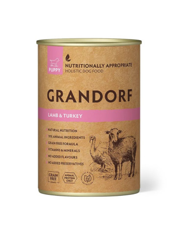 Pâtée chiot - Sans céréales - Agneau dinde - Grandorf