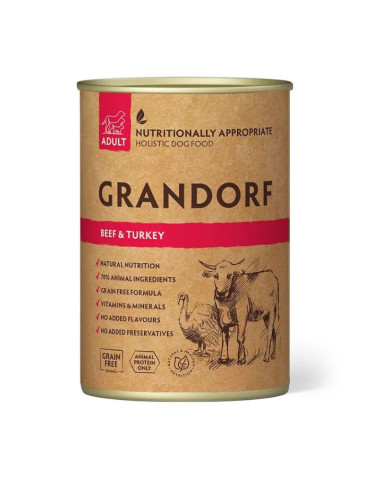 Pâtée chien - Sans céréales - Bœuf et dinde - Grandorf