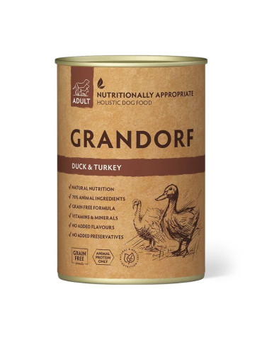 Pâtée chien - Sans céréales - Canard et dinde - Grandorf