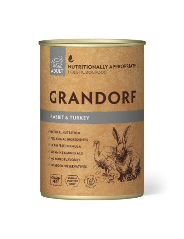 Pâtée chien - Sans céréales - Lapin et dinde - Grandorf