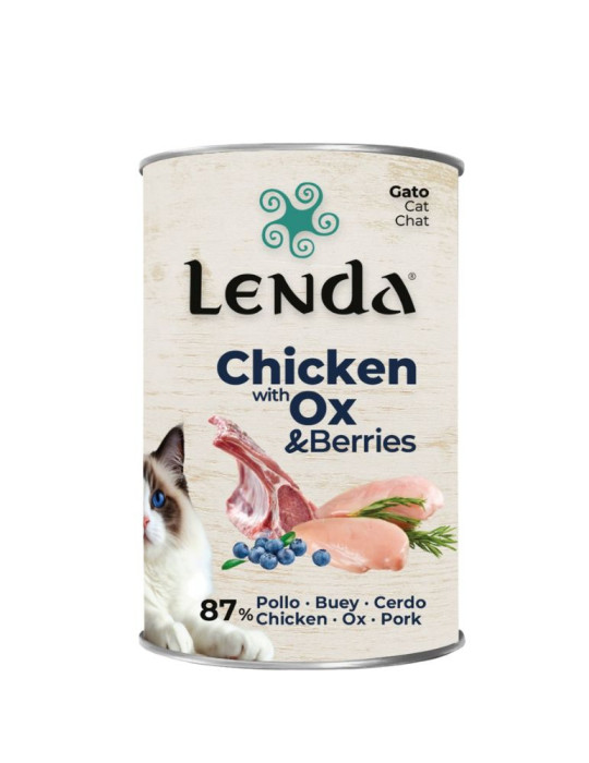 Pâtée chat adulte toutes races - Poulet, Bœuf et Baies  - Lenda 400g