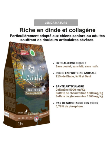 Croquettes à la dinde pour chiens seniors ou adultes souffrant de douleurs articulaires - LENDA Chien " Senior - Mobility " 2
