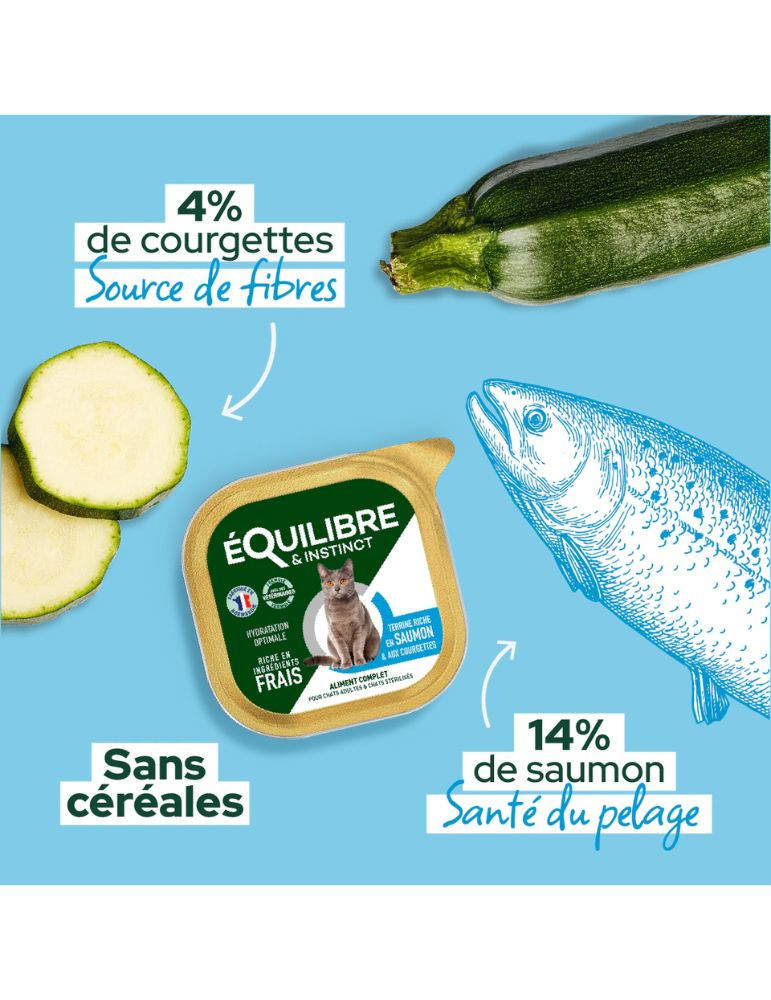 Pâtée chat stérilisé sans céréales saumon – digestion | Équilibre & Instinct