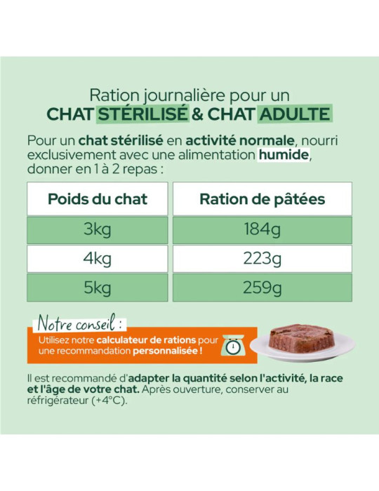 Pâtée chat stérilisé sans céréales saumon – digestion | Équilibre & Instinct