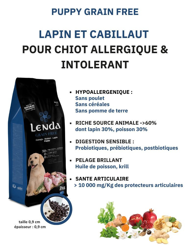 Croquettes chiot sans céréales lapin poisson | Lenda