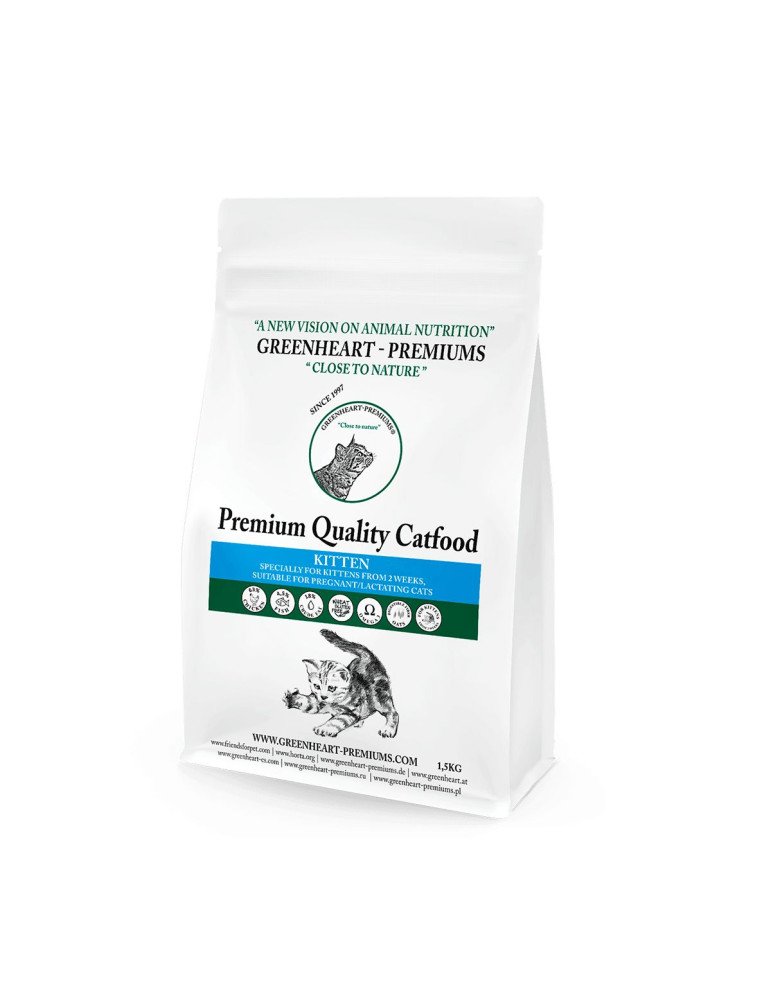 Croquettes poulet et poisson pour chaton de toutes races à partir de 2 semaines - Greenheart Chat Kitten