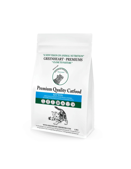Croquettes poulet et poisson pour chaton de toutes races à partir de 2 semaines - Greenheart Chat Kitten