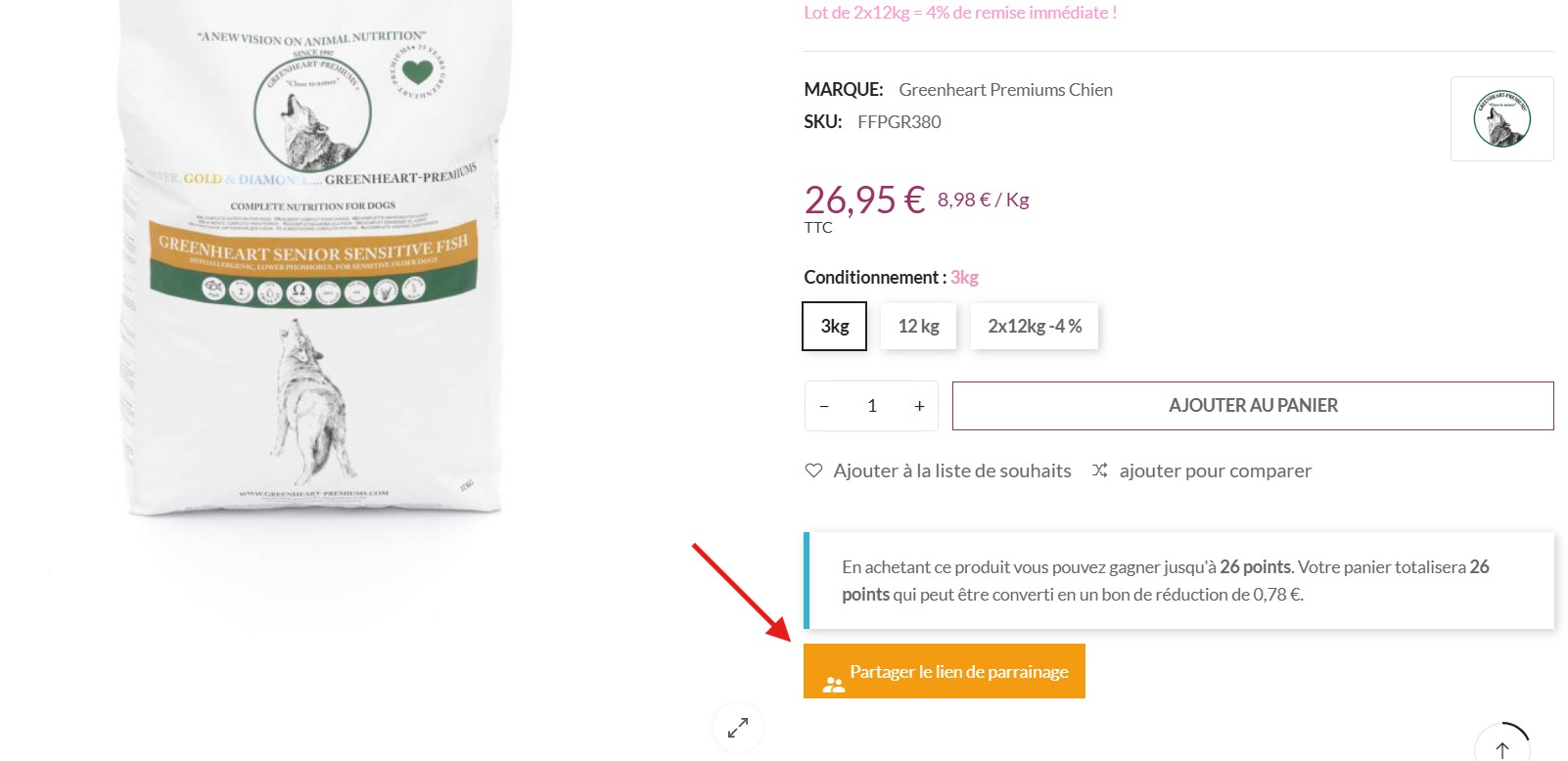 lien de parrainage partage sur produit